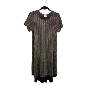 Lularoe Carley Elegant Silver Gold Black Metallic Hi Lo Striped  Dress- Size S